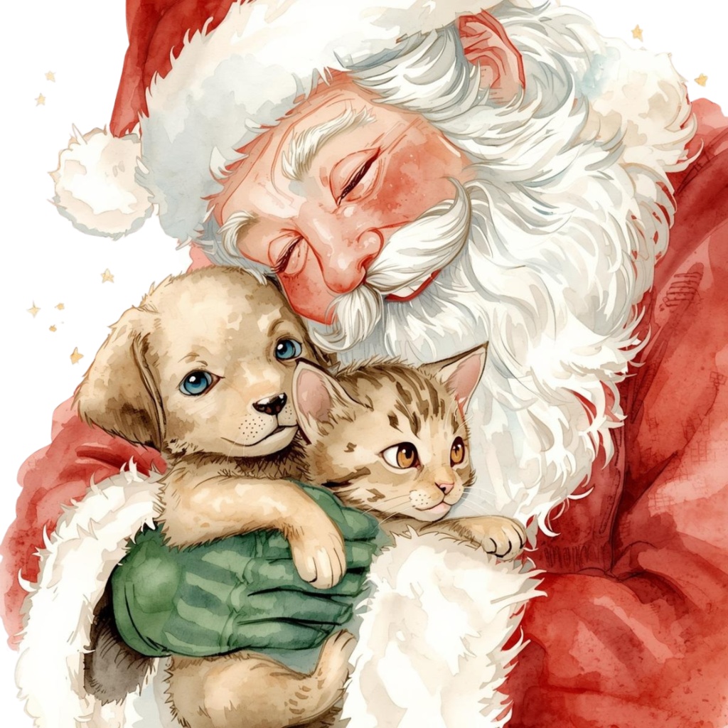 水彩クリスマスクリップアートセット – サンタ&クリスマスツリー&ホリデーイラスト21点