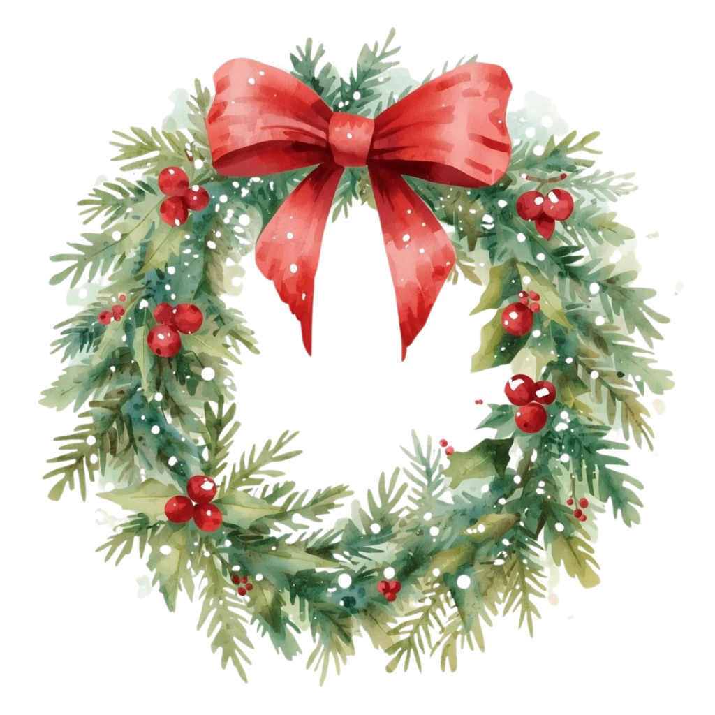 水彩クリスマスクリップアートセット – サンタ&クリスマスツリー&ホリデーイラスト21点