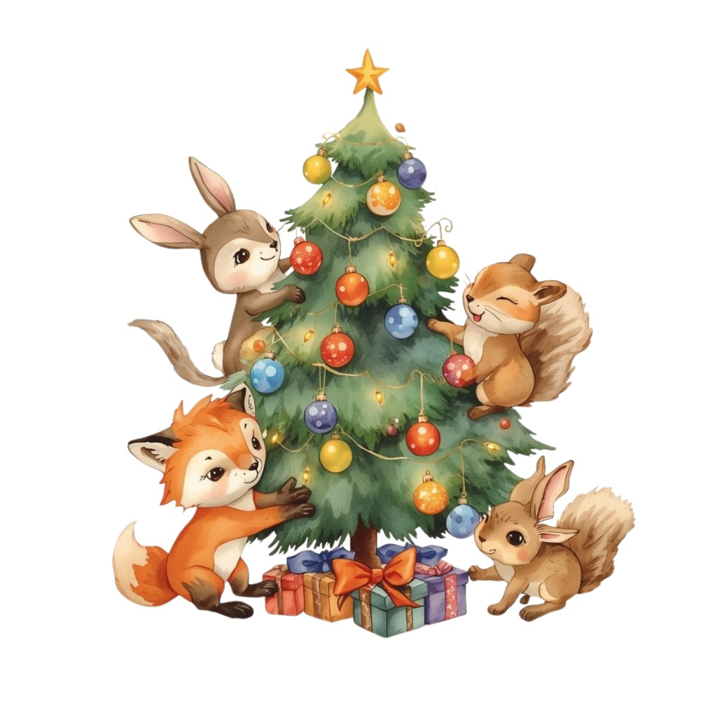 水彩クリスマスクリップアートセット – サンタ&クリスマスツリー&ホリデーイラスト21点