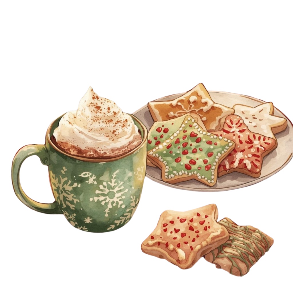 水彩クリスマスクリップアートセット – サンタ&クリスマスツリー&ホリデーイラスト21点