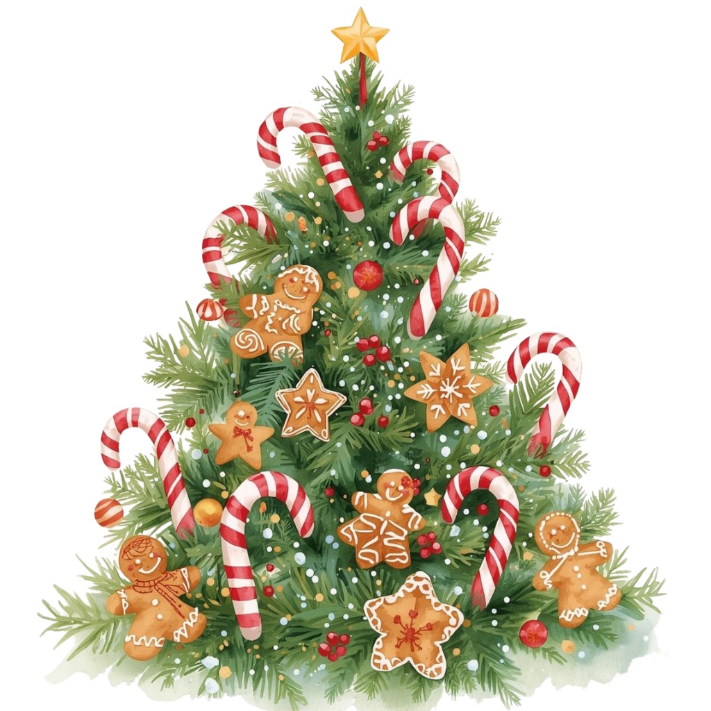 水彩クリスマスクリップアートセット – サンタ&クリスマスツリー&ホリデーイラスト21点