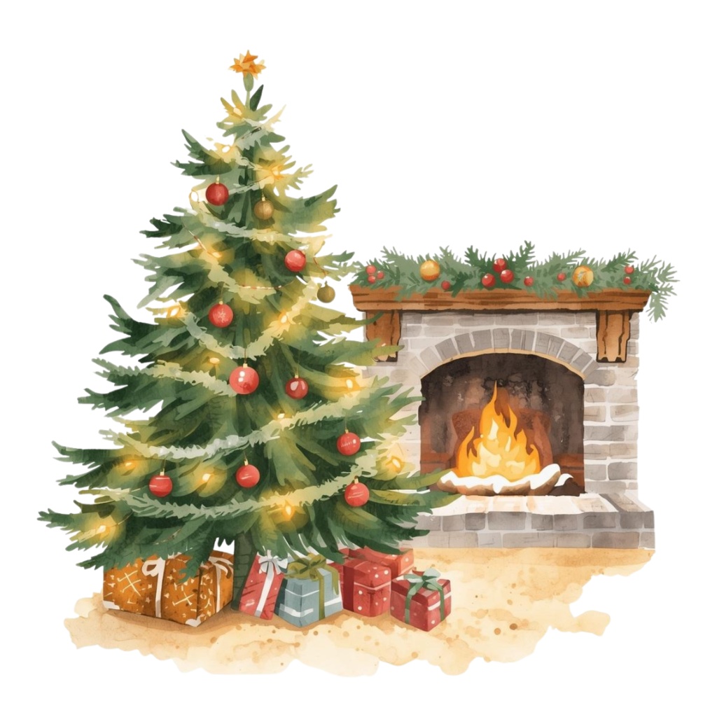 水彩クリスマスクリップアートセット – サンタ&クリスマスツリー&ホリデーイラスト21点