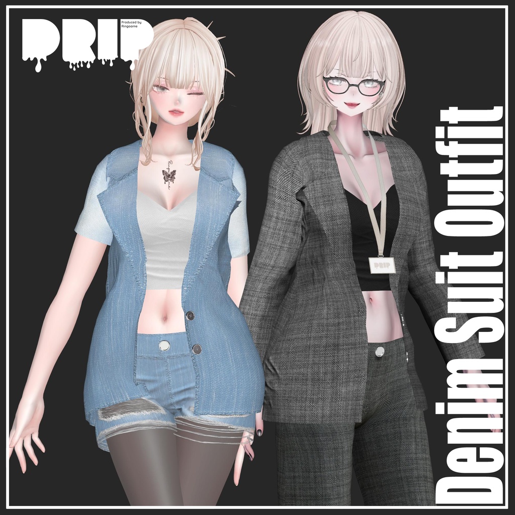 【複数アバター対応】Denim Suit Outfit【VRChat想定】