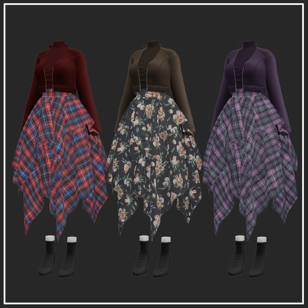 【複数アバター対応】Asymmetry Skirt【VRChat想定】