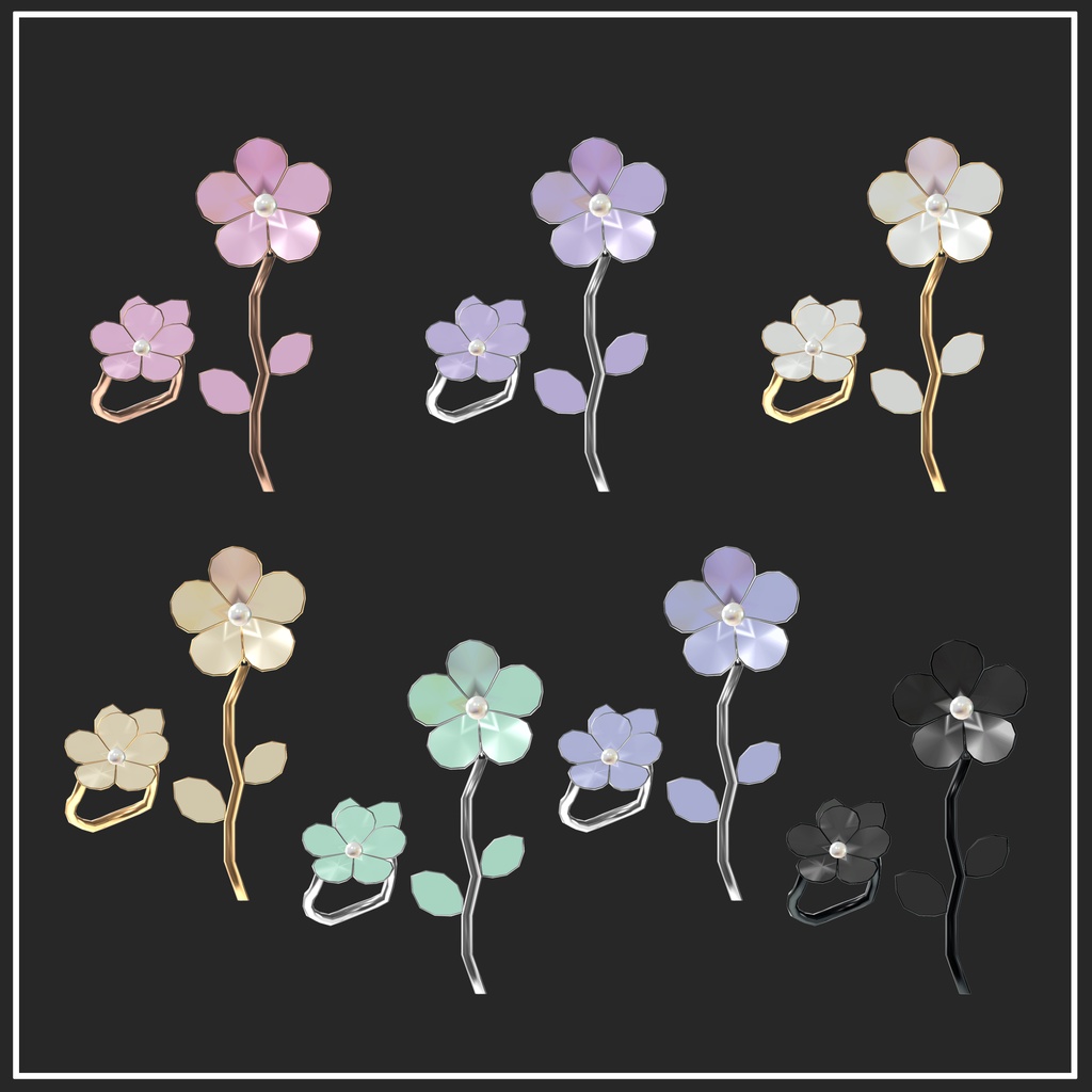 【VRChat想定】FlowerEarring&Ring【アクセサリー】