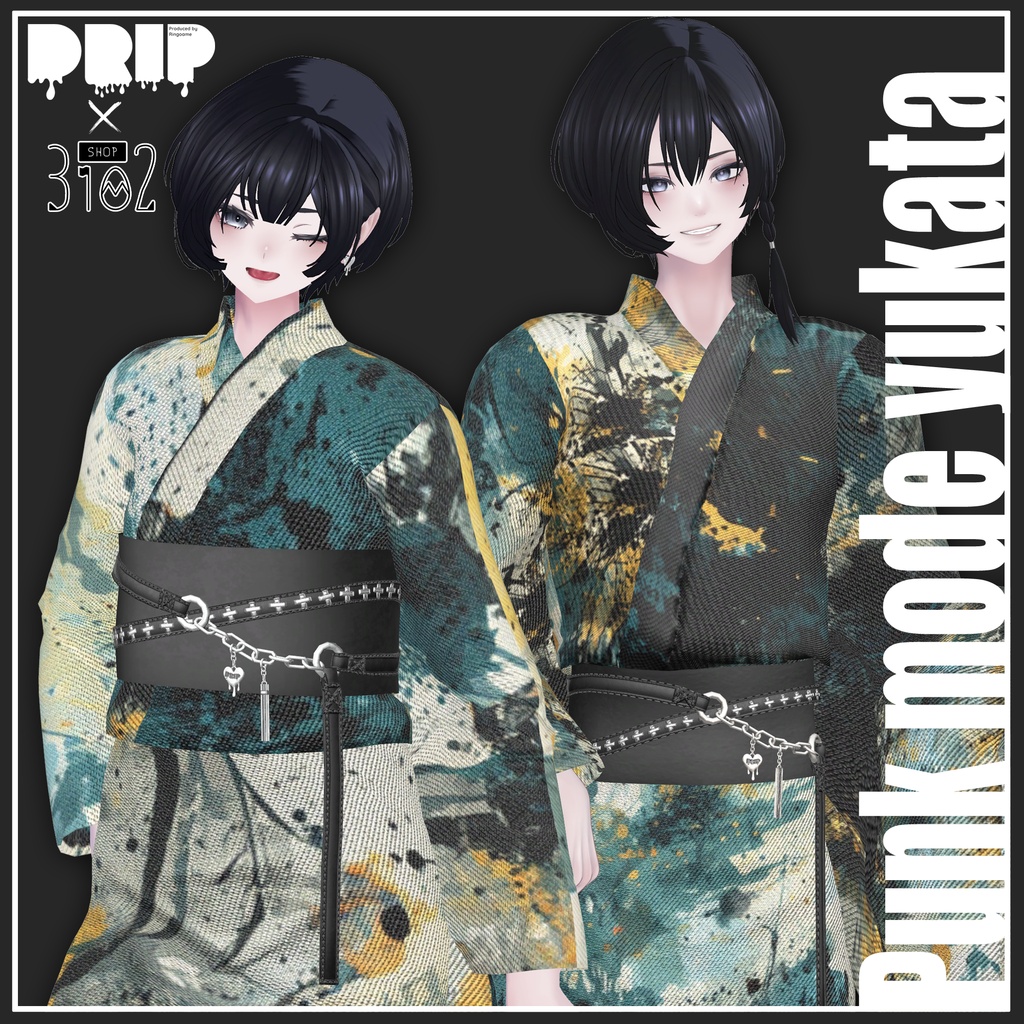 📣販売開始1週間限定SALE📣~7/16まで【複数アバター対応】Punk mode yukata【VRChat想定】