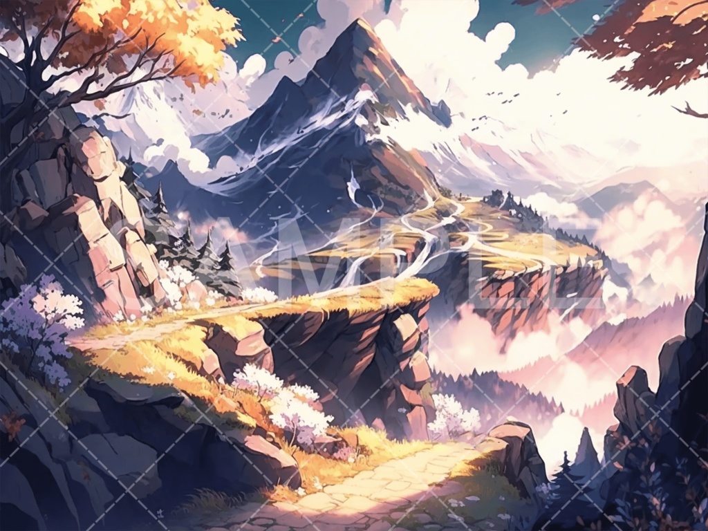 【背景素材】山・山岳3種（ファンタジー系）［010］