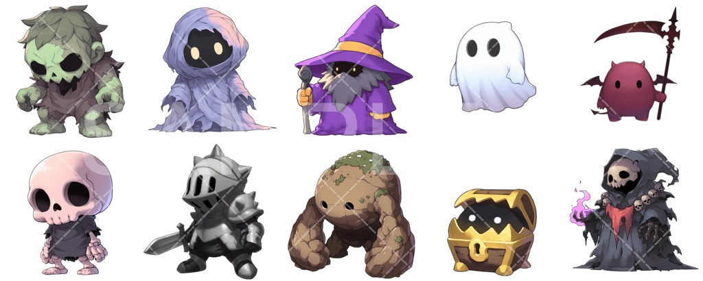 【総集編】かわいいモンスター素材（10セット分：67枚）［002］