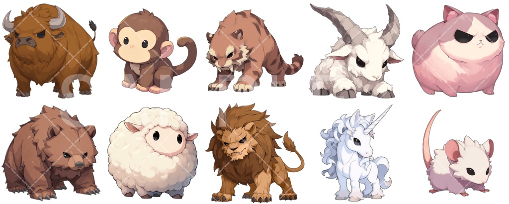 【総集編】かわいいモンスター素材（10セット分：65枚）［003］