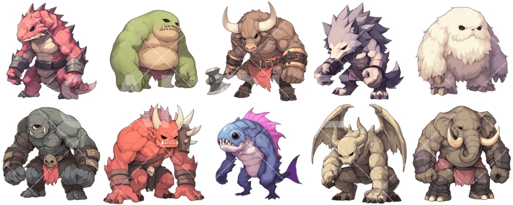 【総集編】かわいいモンスター素材（10セット分：67枚）［005］