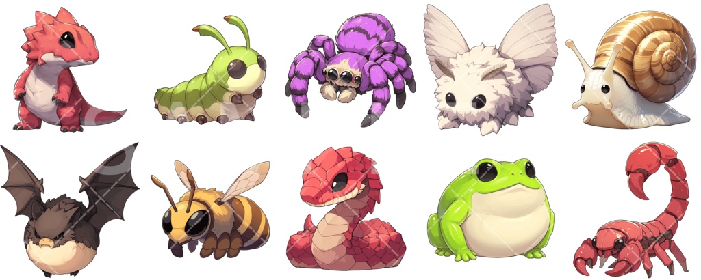 【総集編】かわいいモンスター素材（10セット分：61枚）［006］