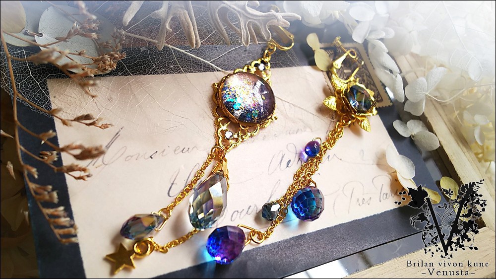 *輝く銀河と艶やかな夜の雫-アシンメトリーイヤリング-*