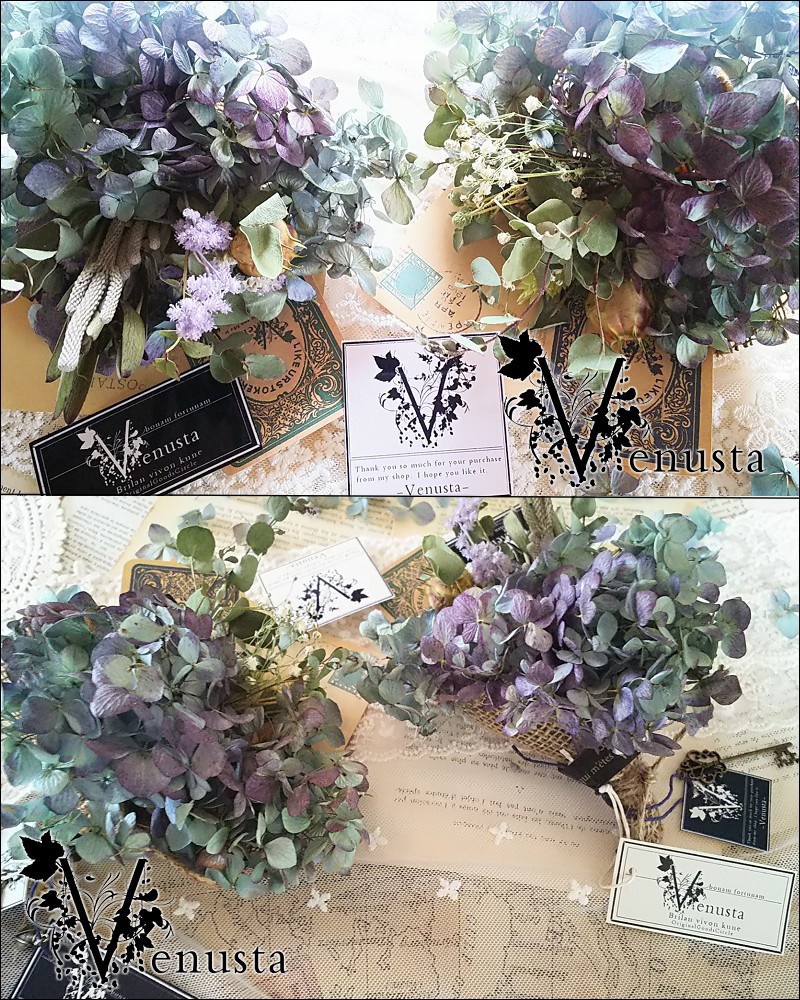 紫陽花のミニブーケとアクセサリー3点、洋書のギフトセット