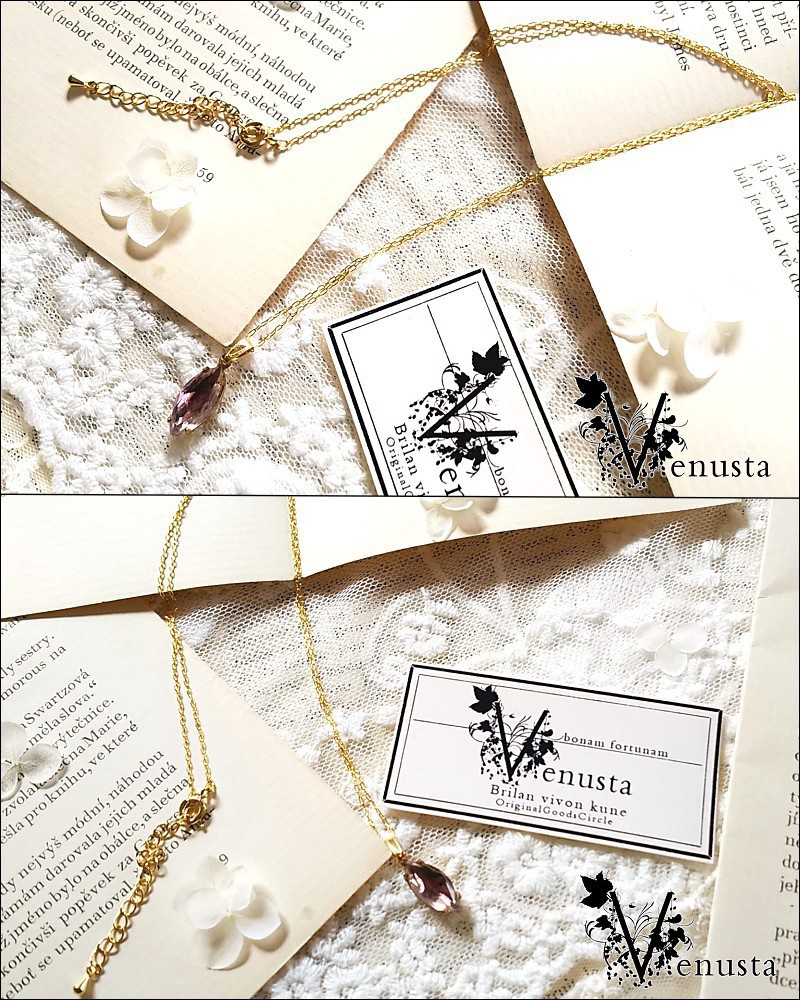 ヴィンテージ、淑やかなアメジストカラーのネックレス&華箱