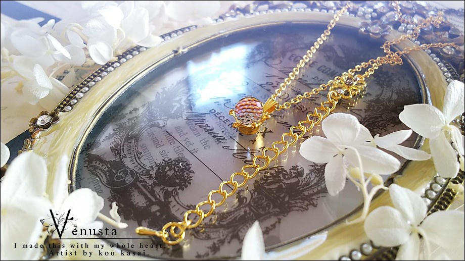 *ヴィトレイルライトのミラーボールネックレス-ヴィンテージ-*ゴールド