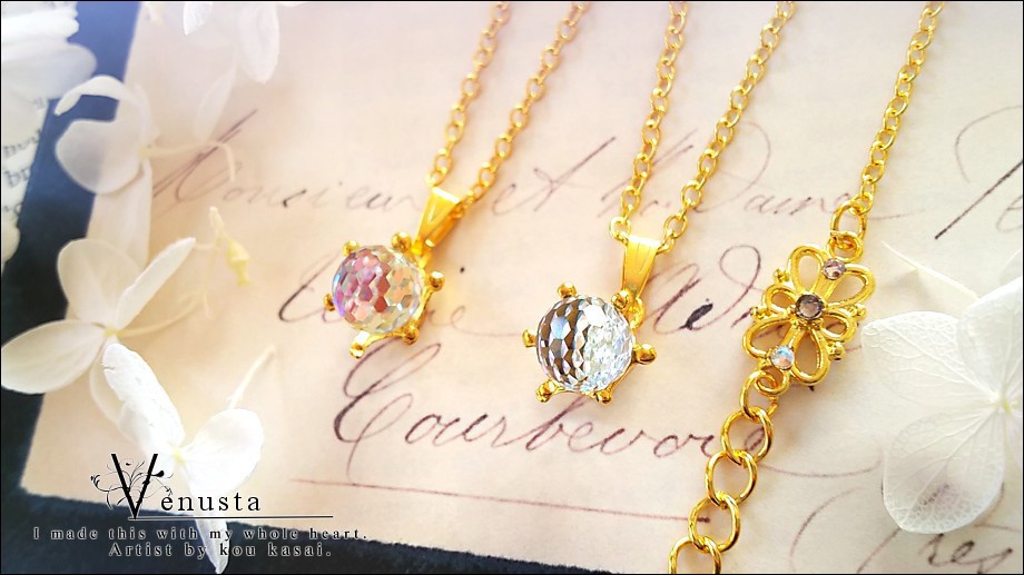 *ヴィトレイルライトのミラーボールネックレス-ヴィンテージ-*ゴールド