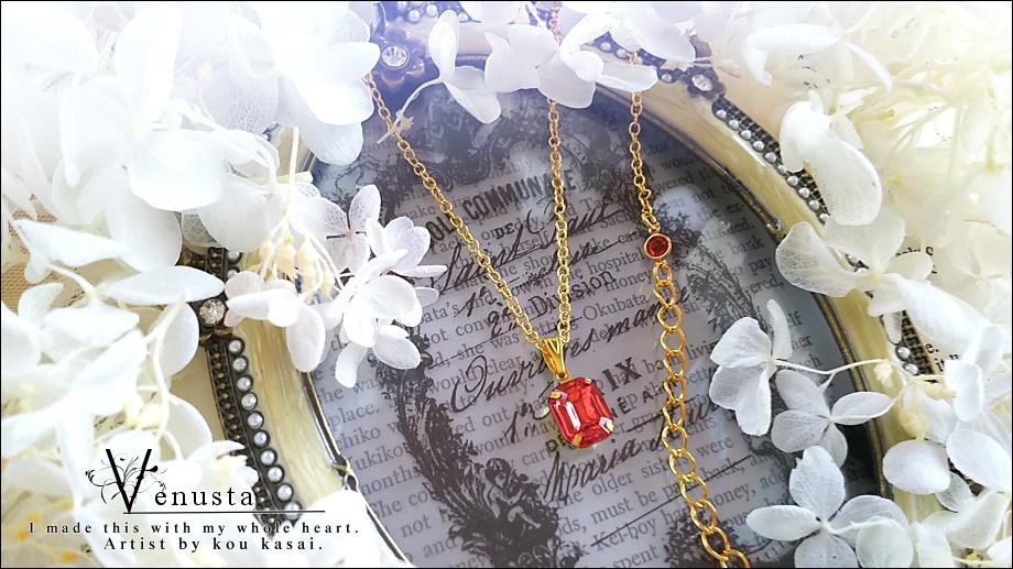 *甘く可憐なローズカラーのプチネックレス-ヴィンテージガラス-*