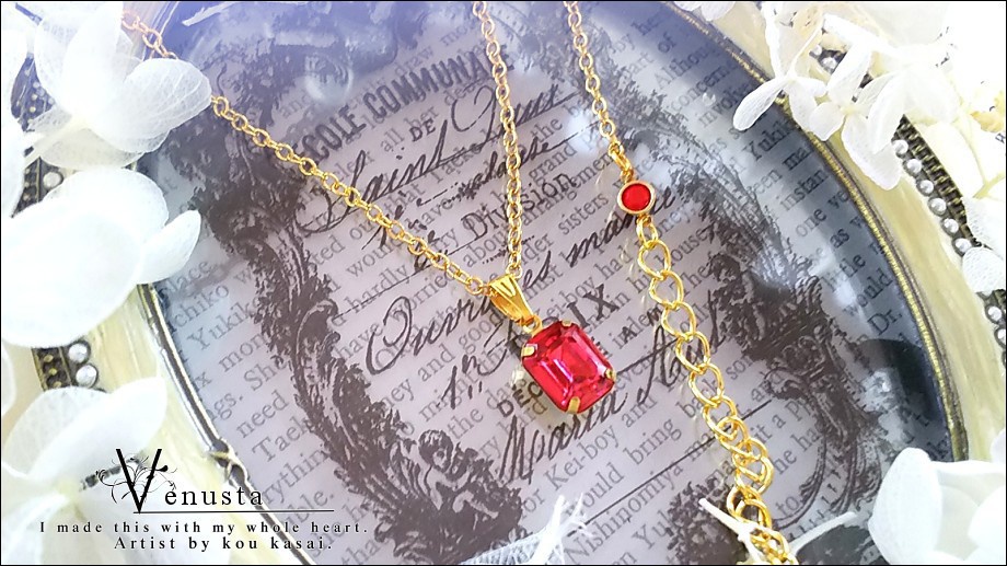 *麗しのローズカラーのプチネックレス-ヴィンテージガラス-*