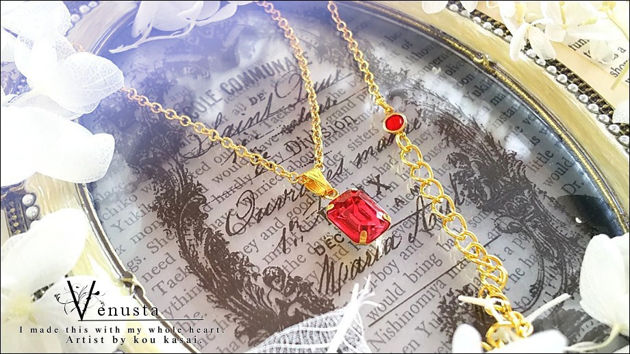 *麗しのローズカラーのプチネックレス-ヴィンテージガラス-*