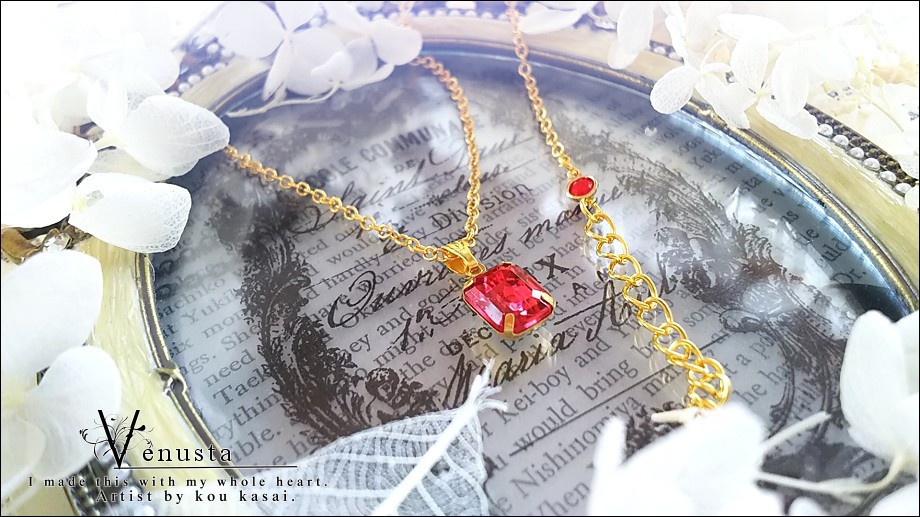 *麗しのローズカラーのプチネックレス-ヴィンテージガラス-*