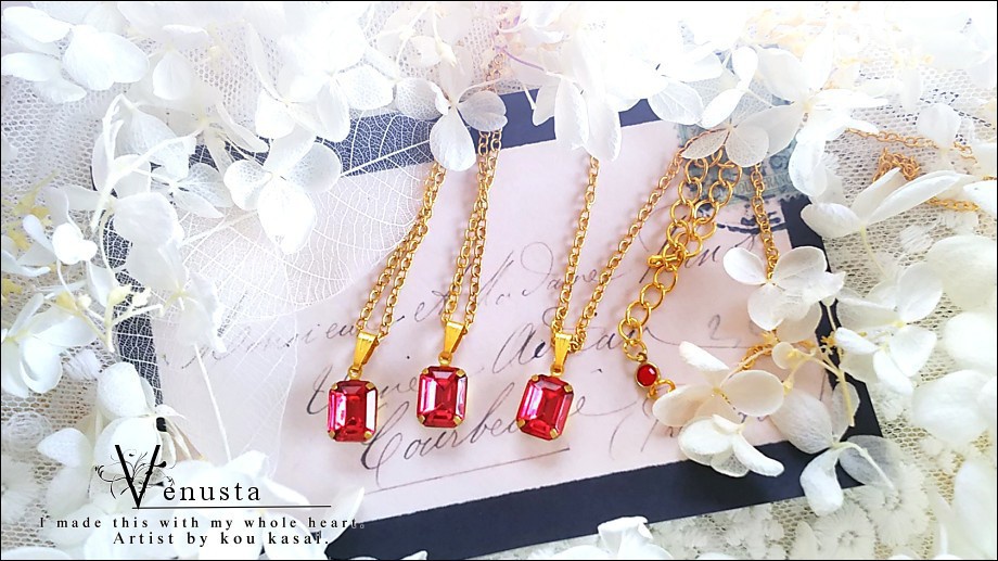 *麗しのローズカラーのプチネックレス-ヴィンテージガラス-*