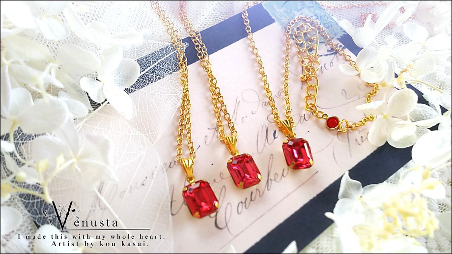 *麗しのローズカラーのプチネックレス-ヴィンテージガラス-*