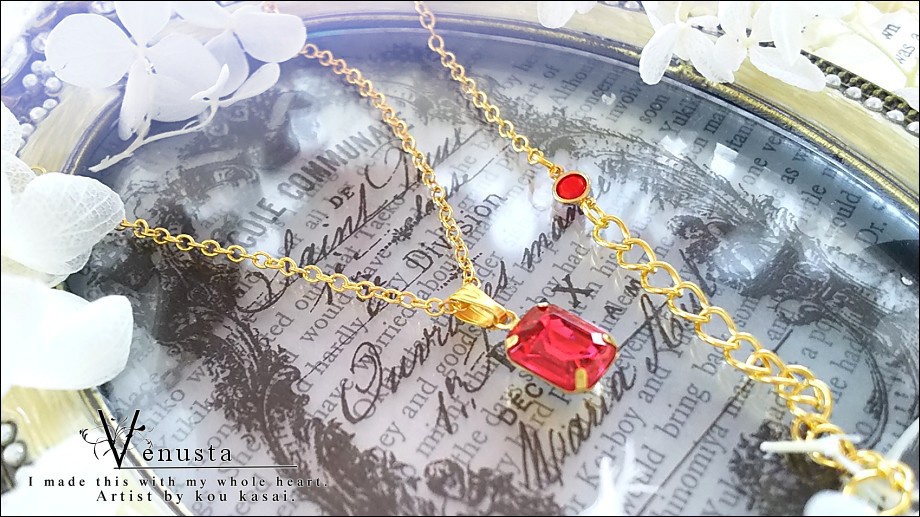 *麗しのローズカラーのプチネックレス-ヴィンテージガラス-*