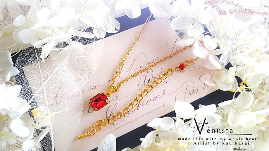 *麗しのローズカラーのプチネックレス-ヴィンテージガラス-*