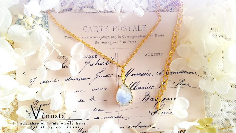 *涼やかブルーグレーギブレのネックレス-ヴィンテージガラス-*