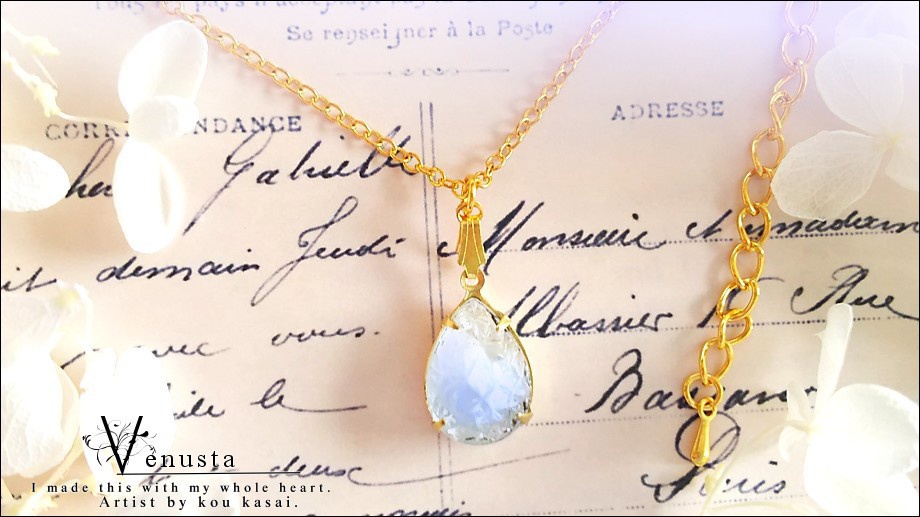 *涼やかブルーグレーギブレのネックレス-ヴィンテージガラス-*