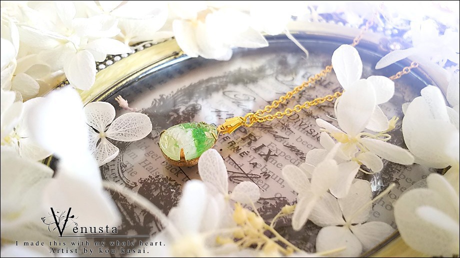 *涼やかミントカラーギブレのネックレス-ヴィンテージガラス-*