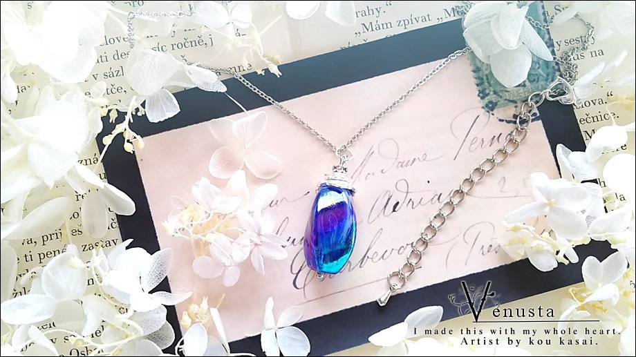 *セット/夏色ガラスと虹色ロックアイスのネックレス-ヴィンテージ-*