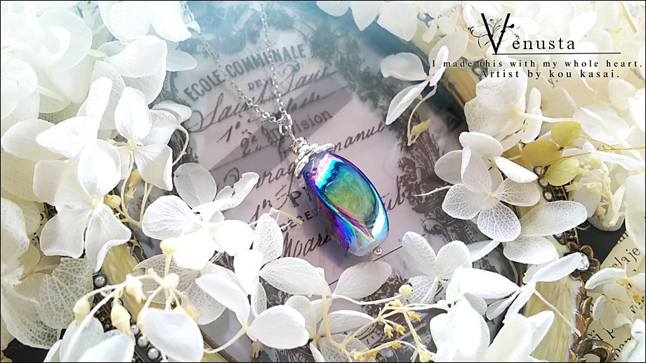 *セット/夏色ガラスと虹色ロックアイスのネックレス-ヴィンテージ-*