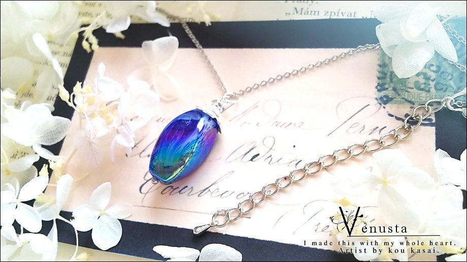 *セット/夏色ガラスと虹色ロックアイスのネックレス-ヴィンテージ-*