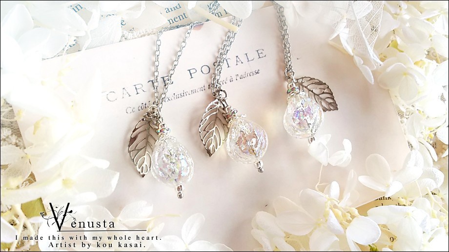 *セット/夏色ガラスと虹色ロックアイスのネックレス-ヴィンテージ-*