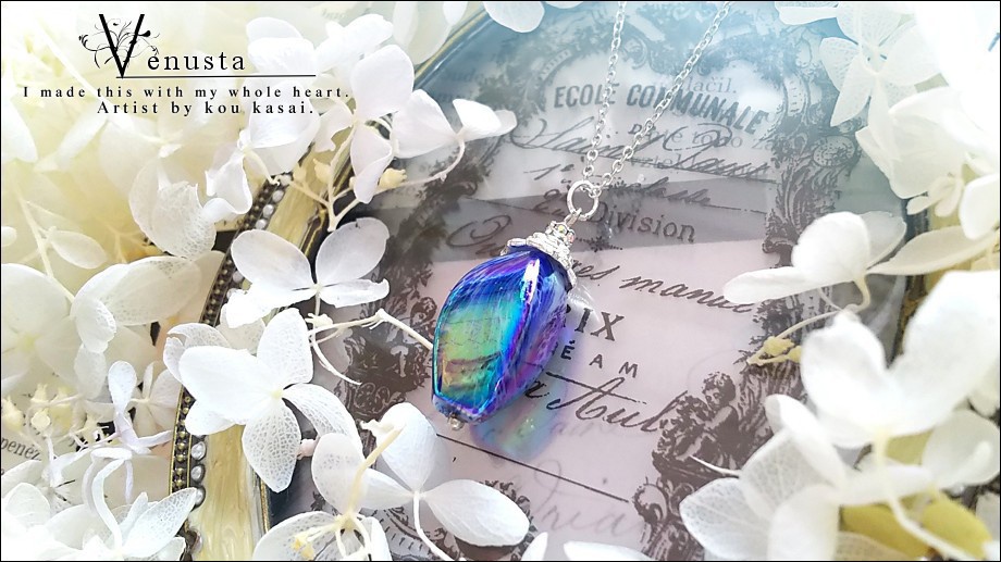 *セット/夏色ガラスと虹色ロックアイスのネックレス-ヴィンテージ-*