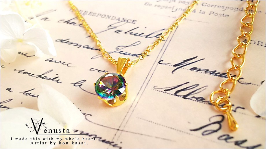 *ミスティックガラスの一粒ネックレス-ヴィンテージ-*