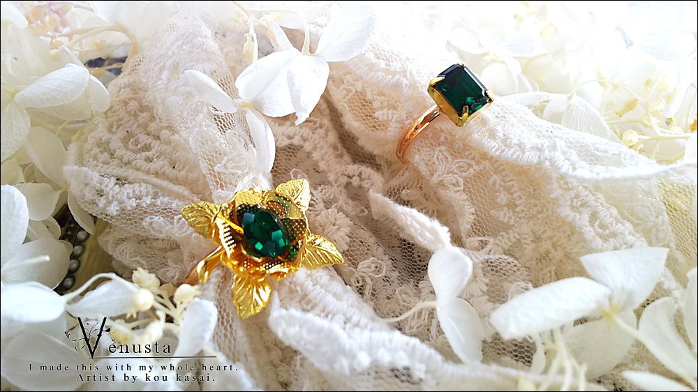 *セット/エメラルドのリング-ヴィンテージ-*
