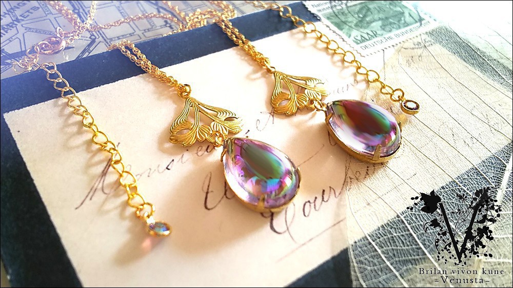 *Vintage AuroraGlass cabochonネックレス-Amethyst-*
