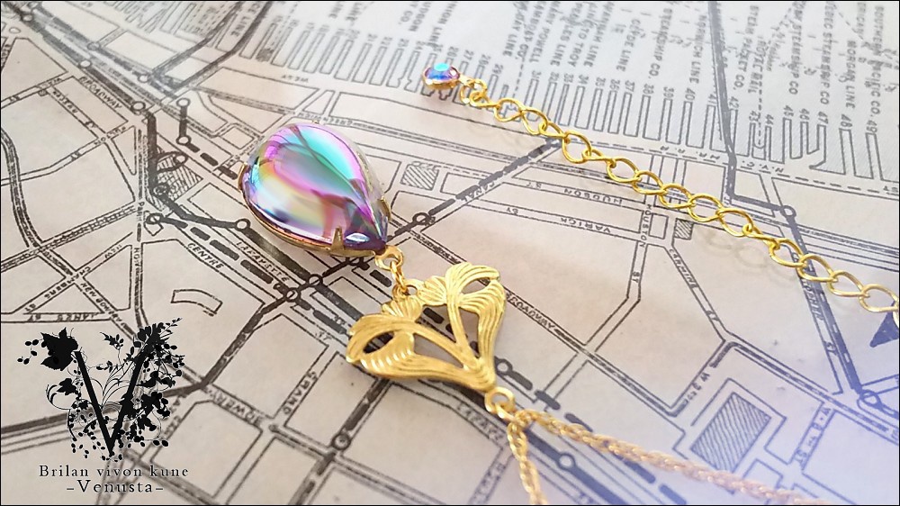 *Vintage AuroraGlass cabochonネックレス-Amethyst-*