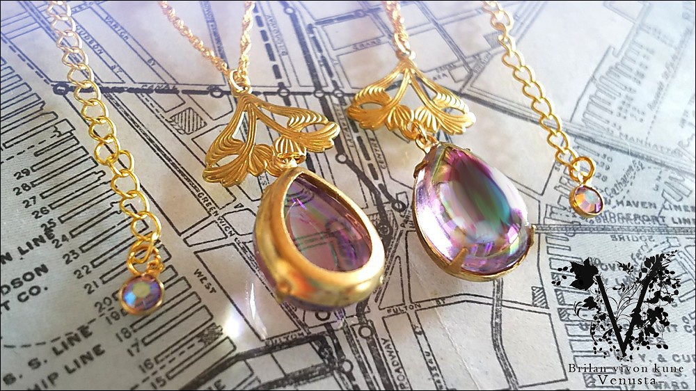 *Vintage AuroraGlass cabochonネックレス-Amethyst-*