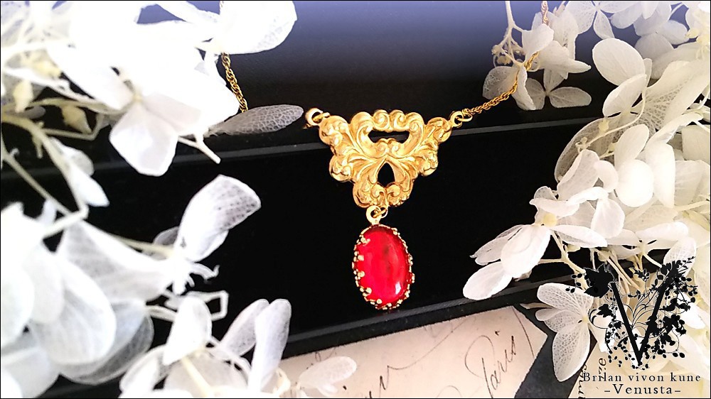 *シックなRuby Glass cabochon-Vintage-*