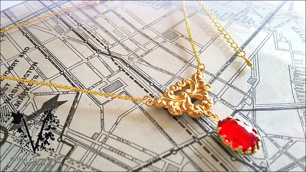 *シックなRuby Glass cabochon-Vintage-*