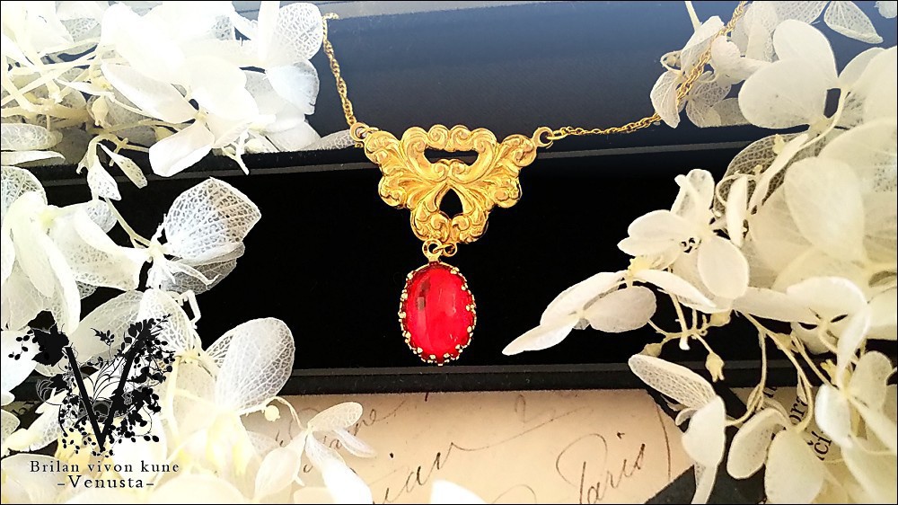 *シックなRuby Glass cabochon-Vintage-*