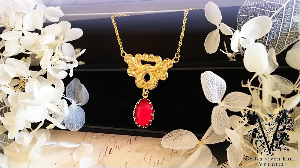 *シックなRuby Glass cabochon-Vintage-*