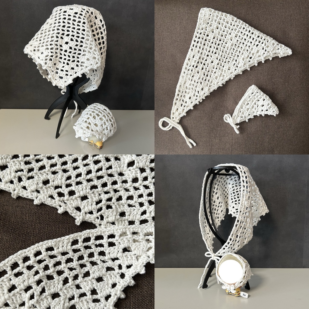 □ぬいとおでかけおそろいバブーシュカ レースフラワー|かぎ針編み コットン他【10~12cm用+人間用サイズ】