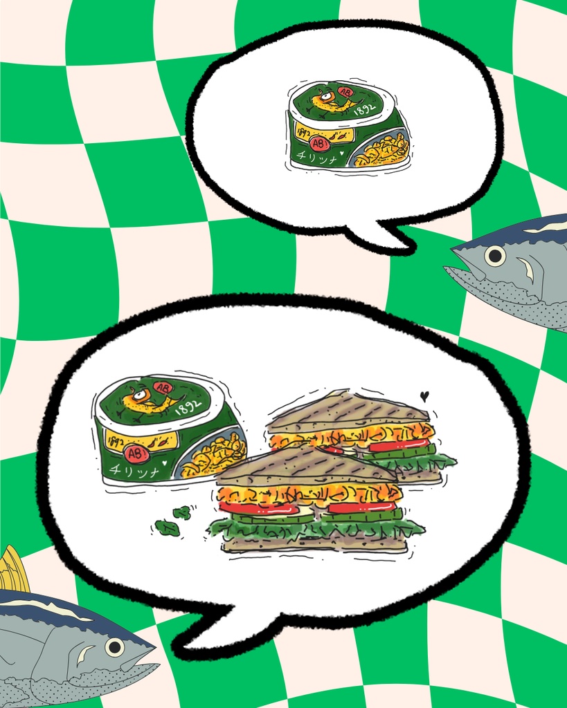 スパイシーなツナ缶とホットサンドのTシャツ