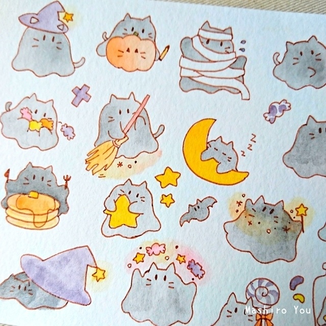 くろねこおばけのマスキングフレークシール