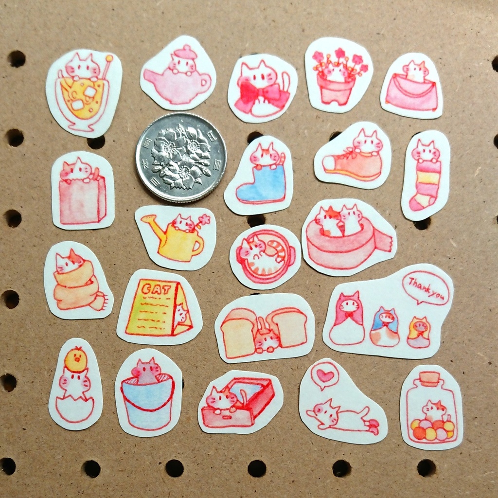 ゆるねこのすっぽりマスキングフレークシール