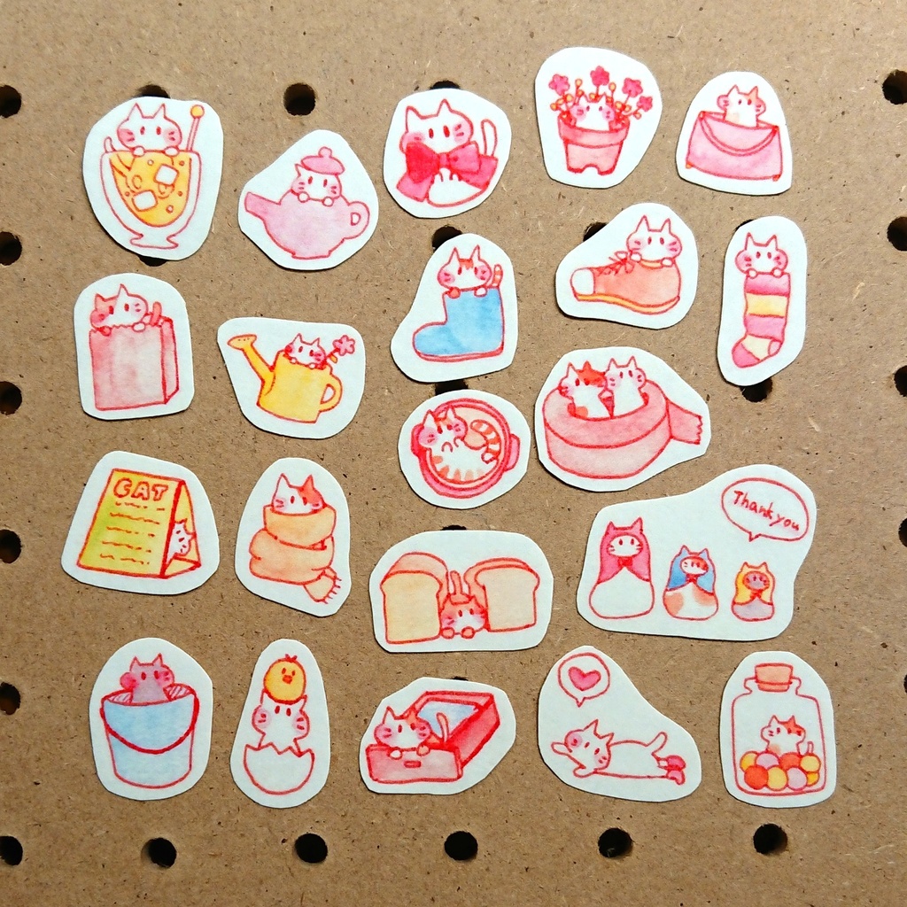 ゆるねこのすっぽりマスキングフレークシール